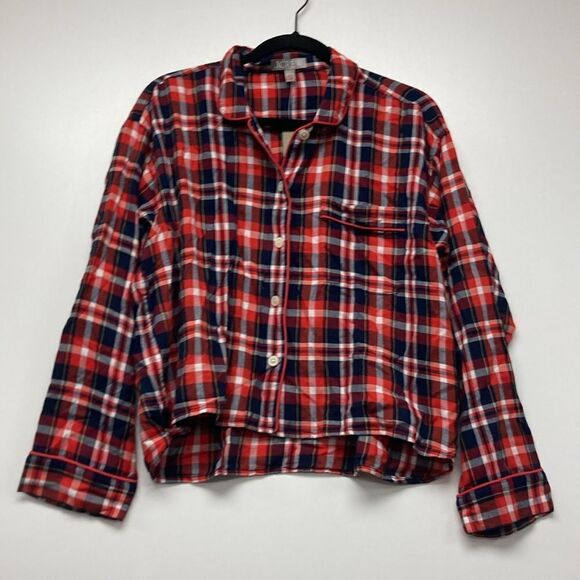 J.Crew Flannel long-sleeve cropped pajama pant set in plaid (Top Only) - Picture 5 of 6